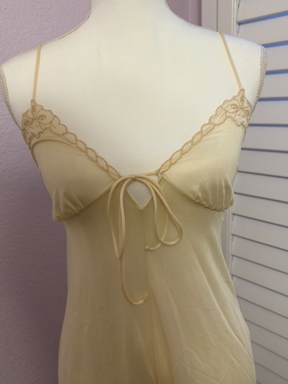 Delicate Cream Lace-Trim Slip Nightgown